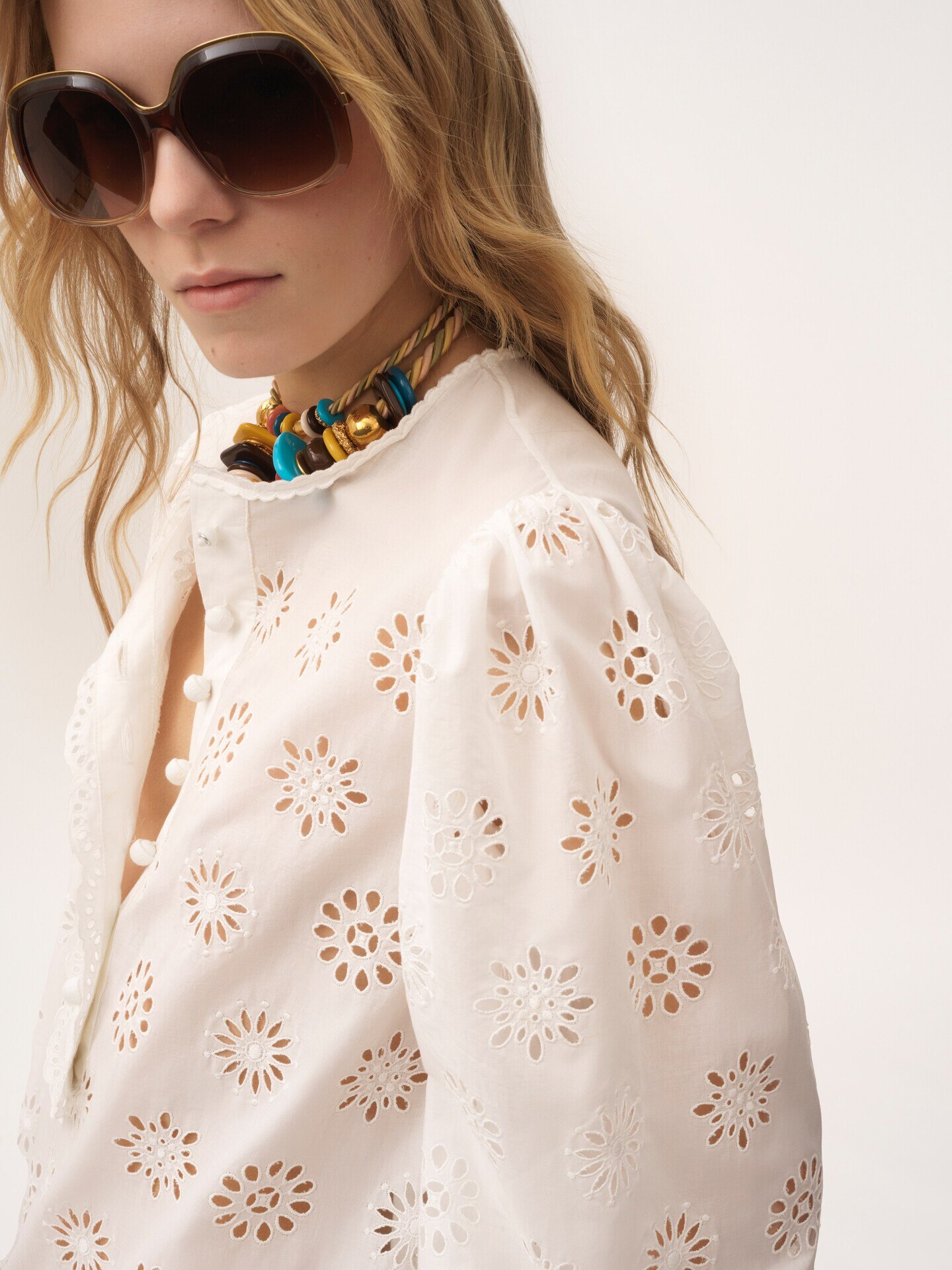 Long-sleeve mini dress in cotton voile - 6