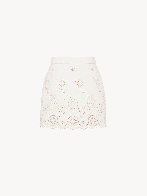 Mini jupe festonn&eacute;e en coton m&eacute;lang&eacute;