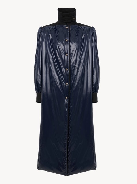 Long utilitarian coat in shiny nylon