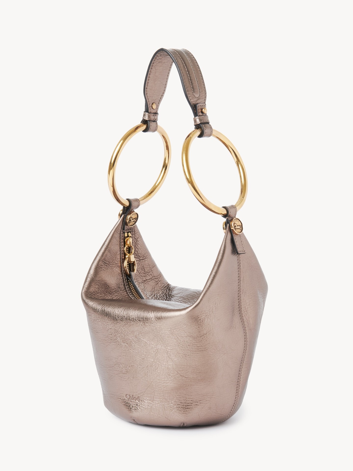 Petit sac port&eacute; &eacute;paule Bracelet bag en cuir m&eacute;tallis&eacute; - 7