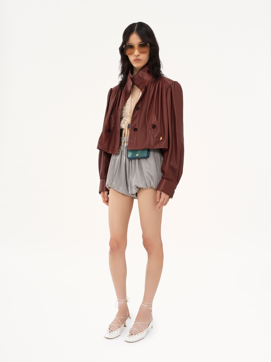 Gathered boule jacket in leather