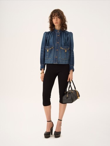 High-neck gathered jacket in denim - 4