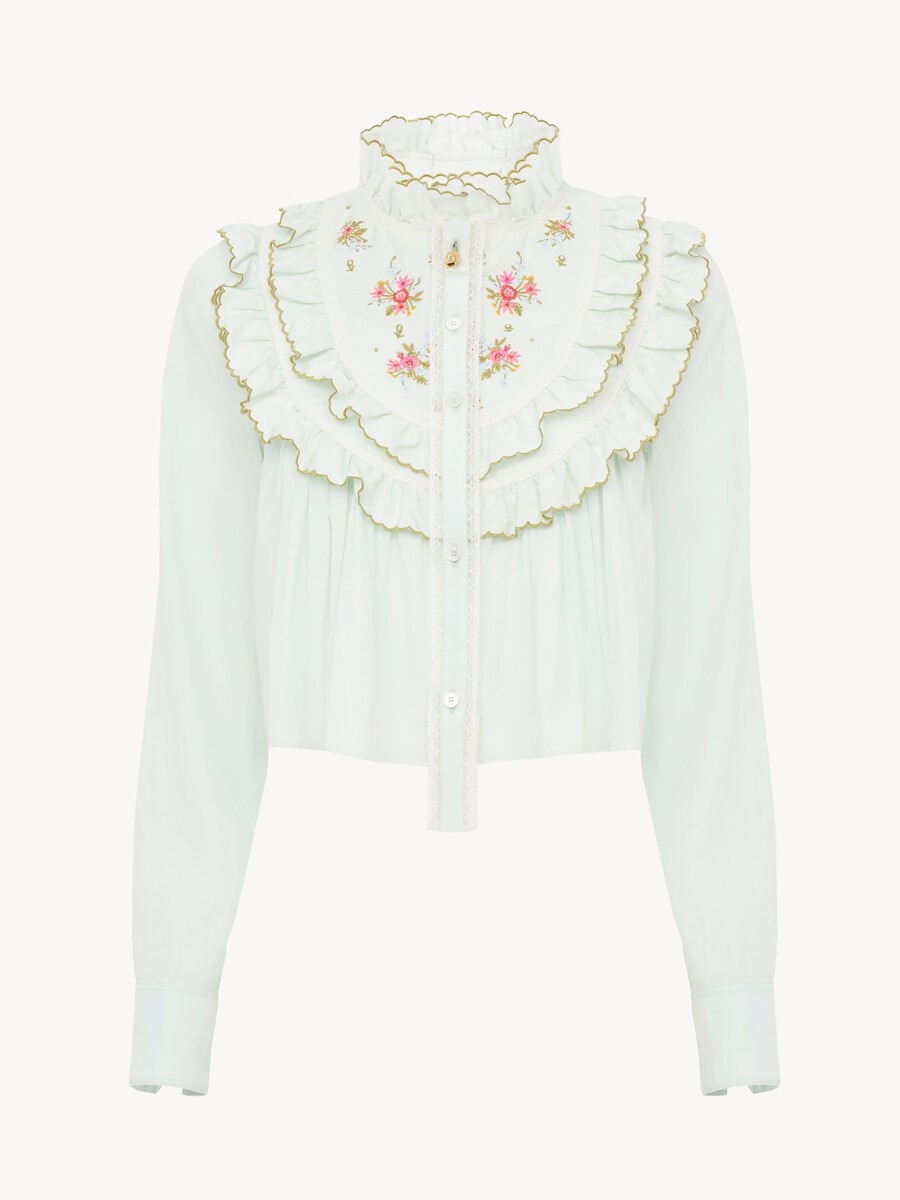 Cropped ruffled blouse in silk & cotton poplin - 2