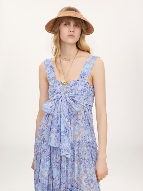 Tiered long dress in cotton voile