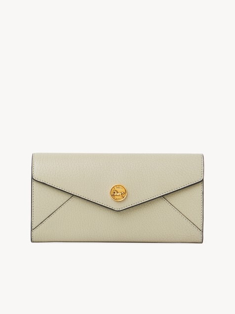 Envelope long wallet with flap in grained leather