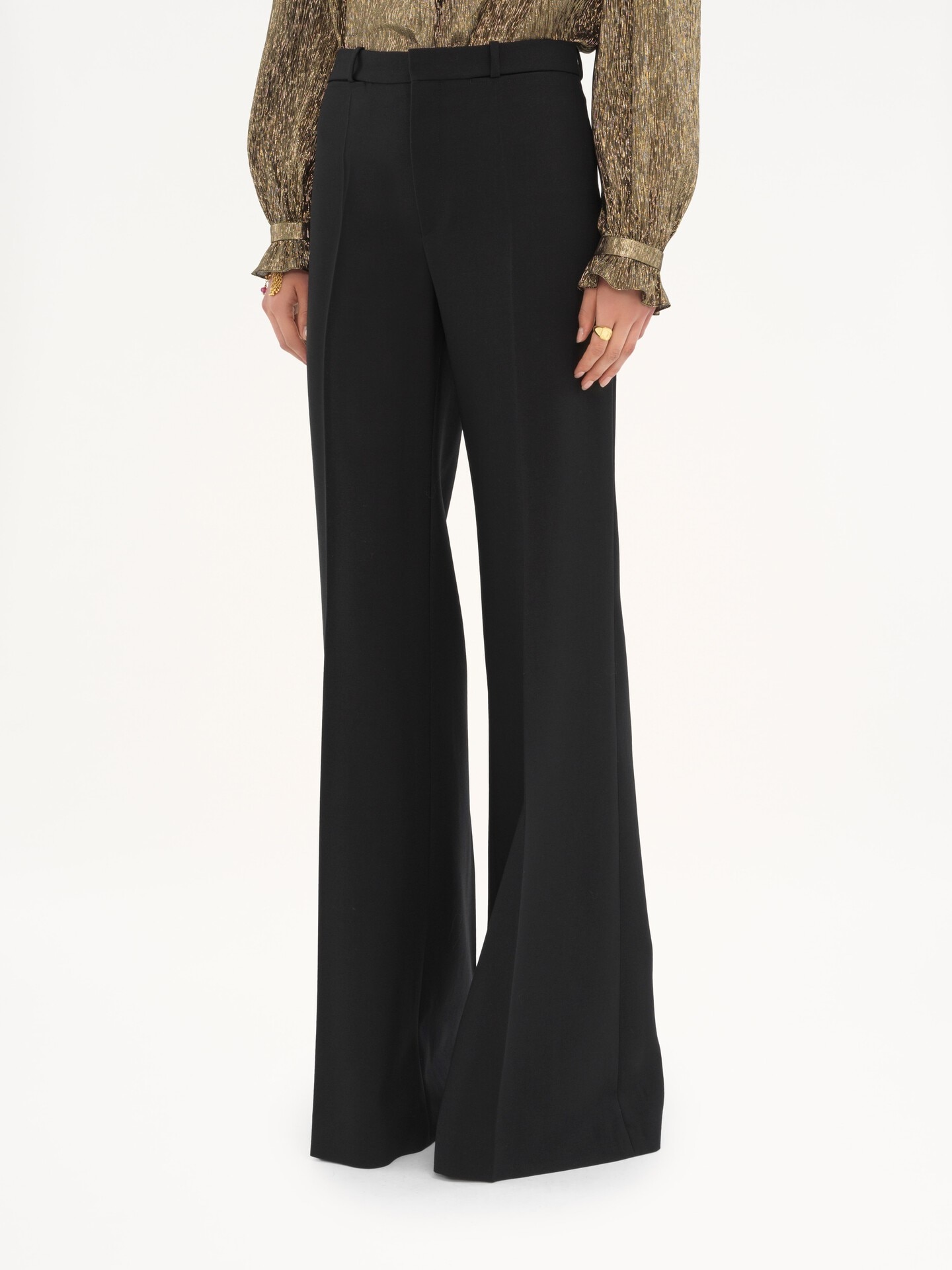 Flared tailored trousers in wool grain de poudre - 4