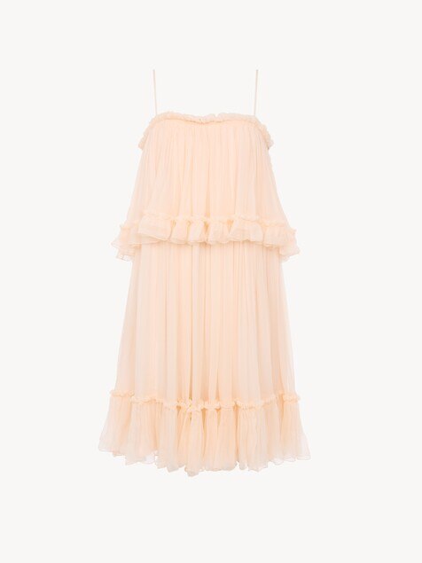 Thin-strap mini dress in silk mousseline