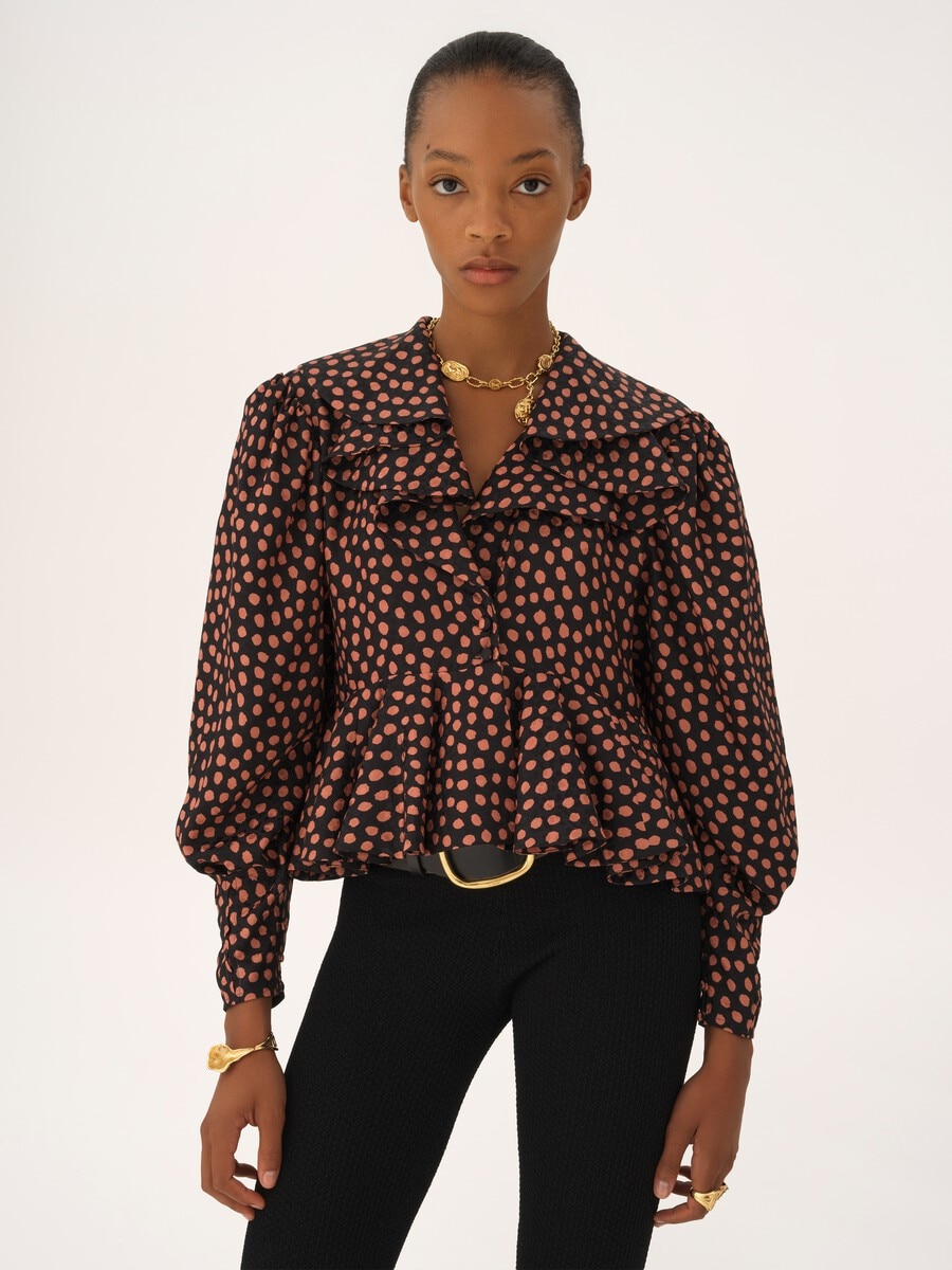 V-neck ruffled top in silk jacquard - 6