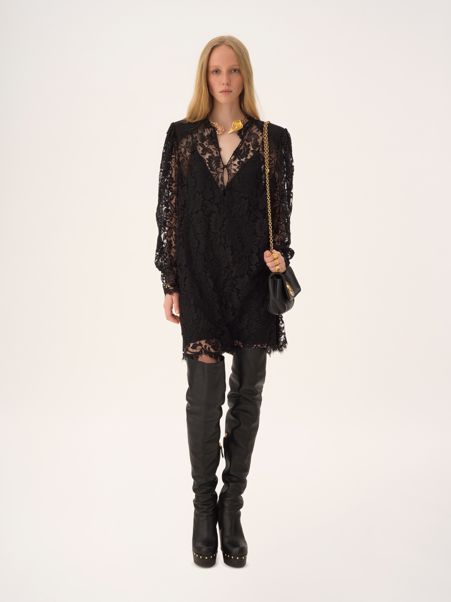 Mini robe manches longues en dentelle - 3