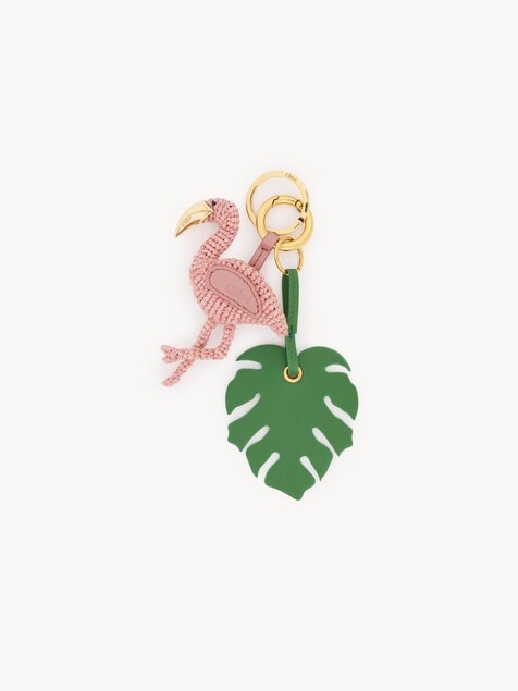 Chlo&eacute; Symbols Flamingo key ring bag charm in raffia & leather