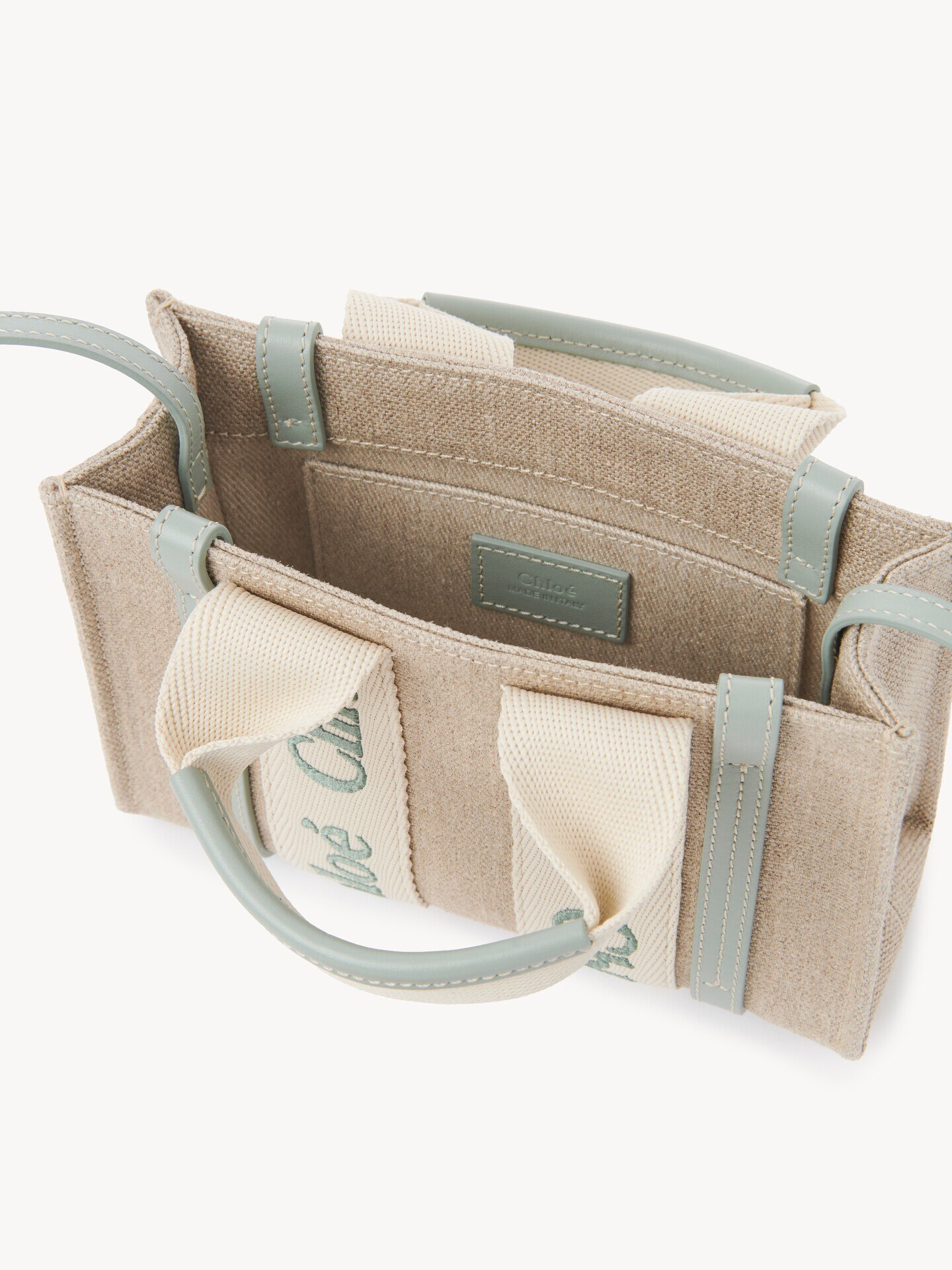 Mini Woody tote bag in linen & leather - 6
