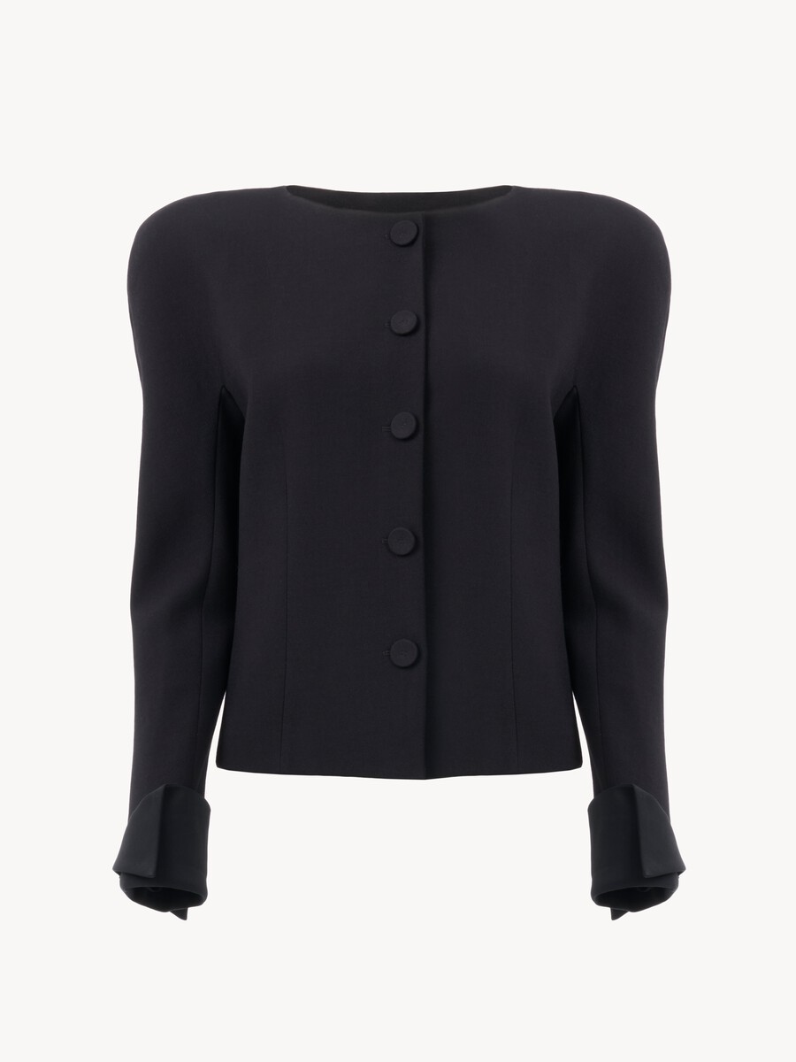 Chaqueta ajustada sin cuello de crep&eacute; de lana - 2