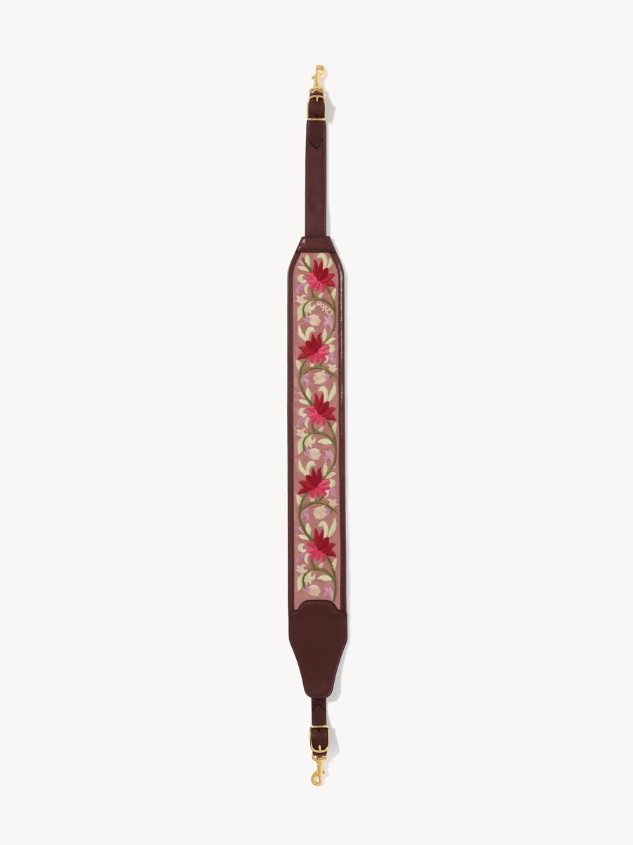 Grained leather strap with floral embroidery - 1