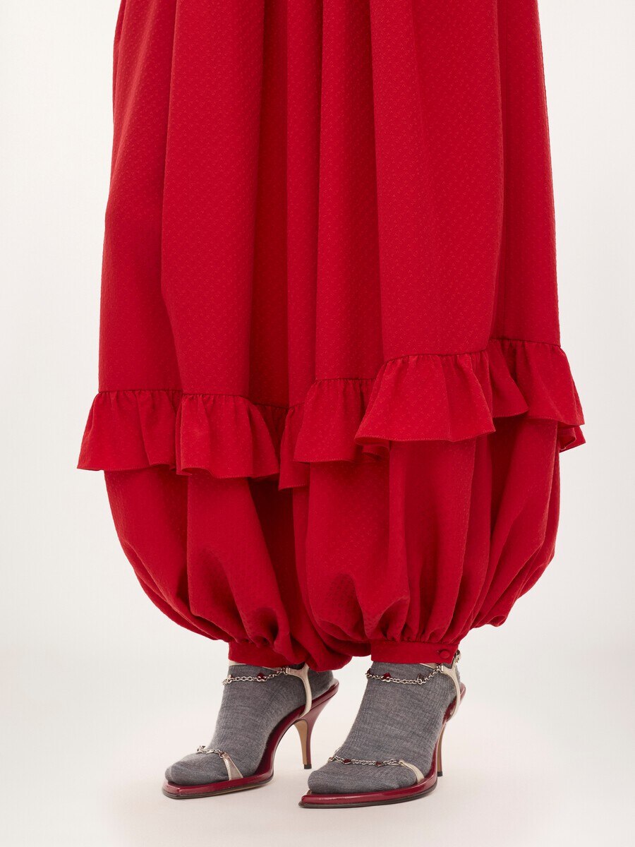Fluid ruffled trousers in silk jacquard - 10
