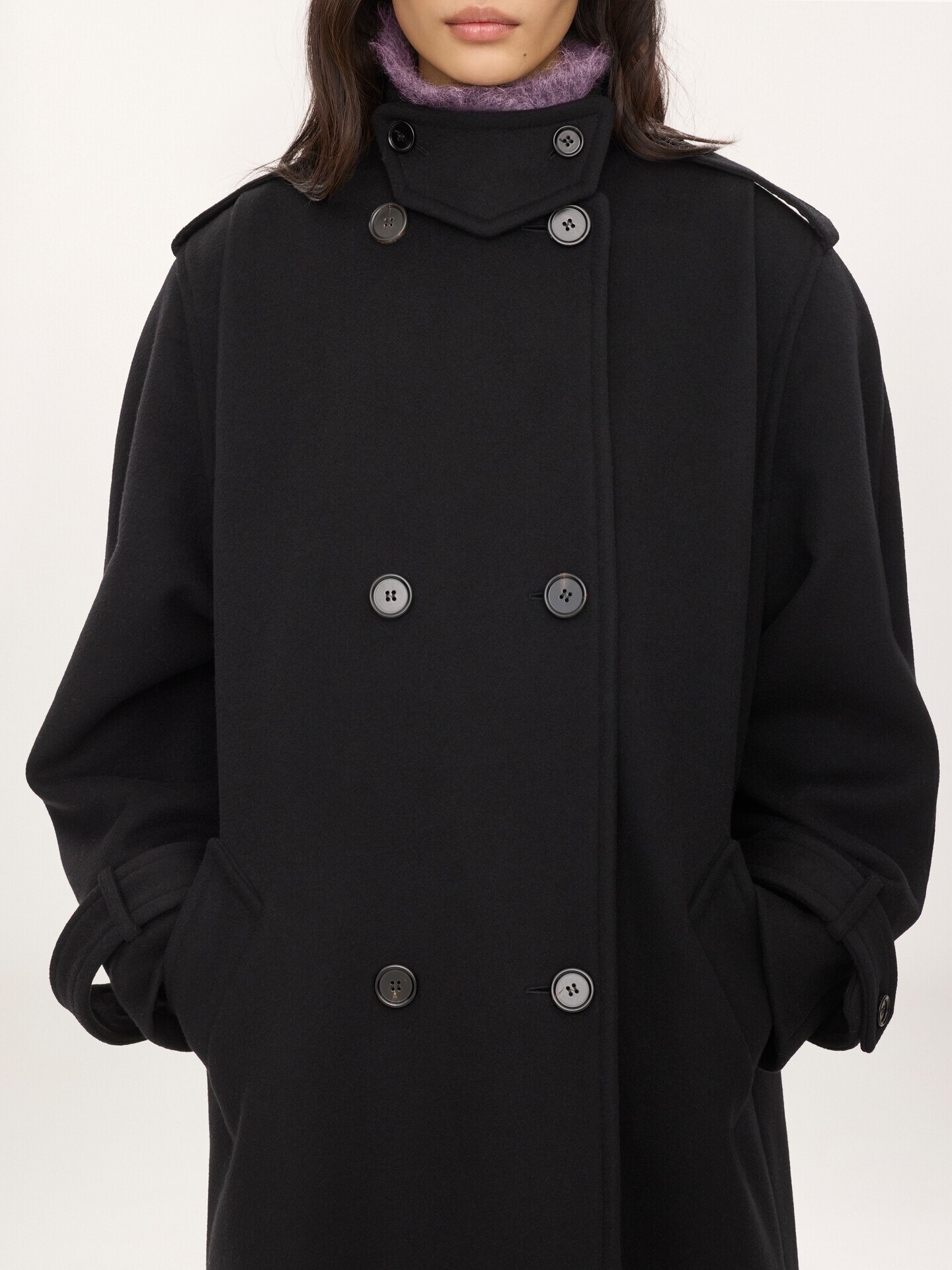 High-neck long coat in double-face wool - 8