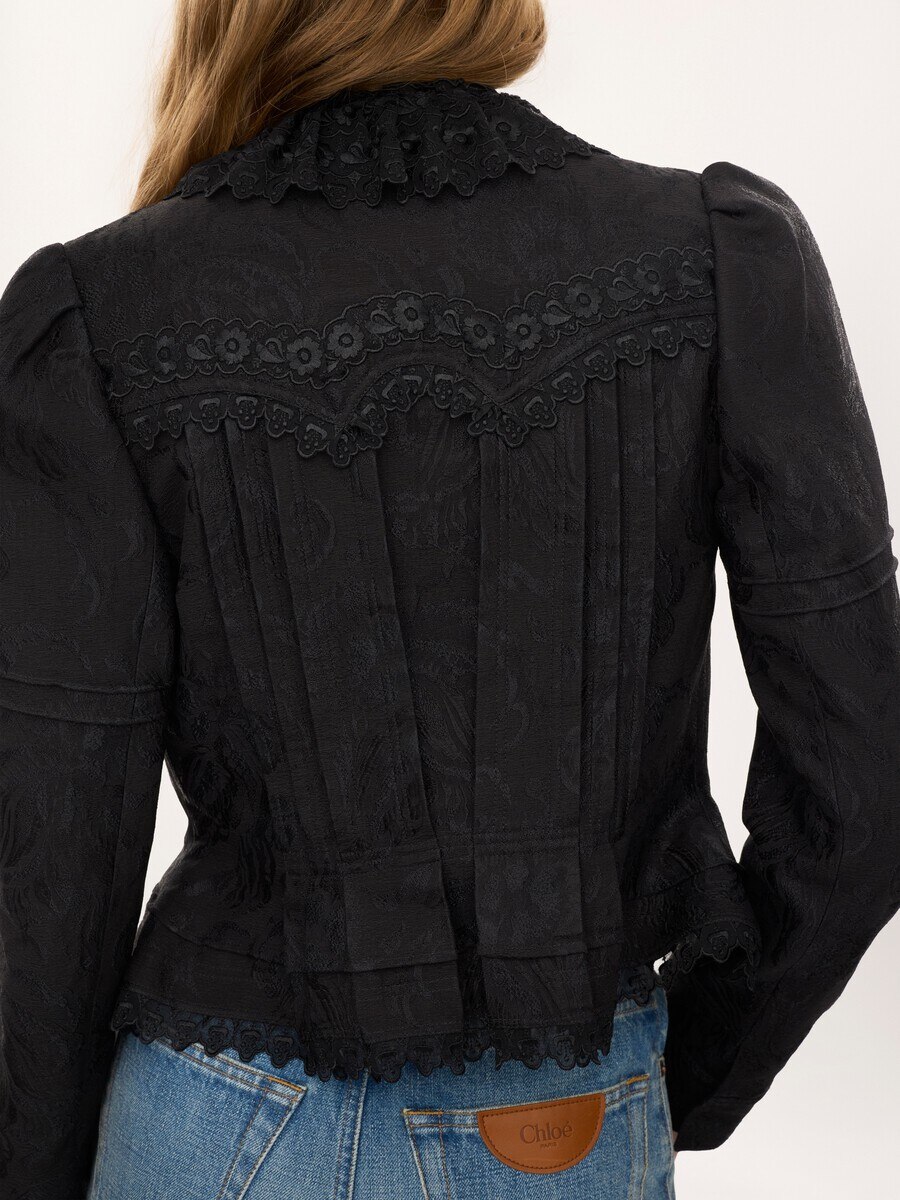 Fitted jacket in silk-blend jacquard & lace - 8