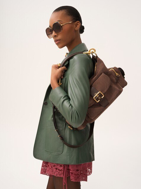 Sac Camera bag en cuir velours