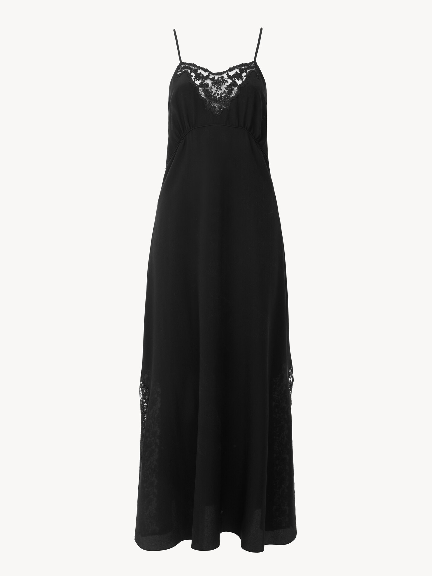 Long lingerie dress in cr&ecirc;pe de chine & lace - 2