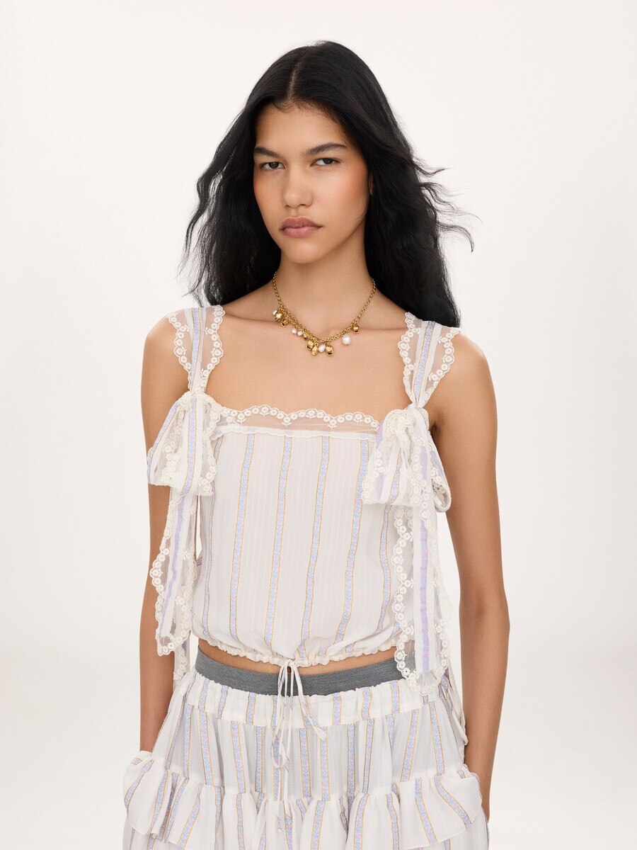 Cropped top in silk lurex jacquard & lace - 4