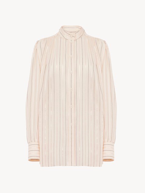 Gathered blouse in cotton & silk poplin