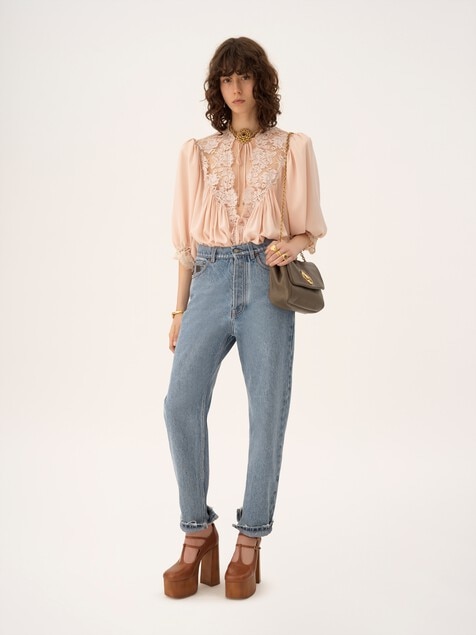 Jean fusel&eacute; taille haute en denim