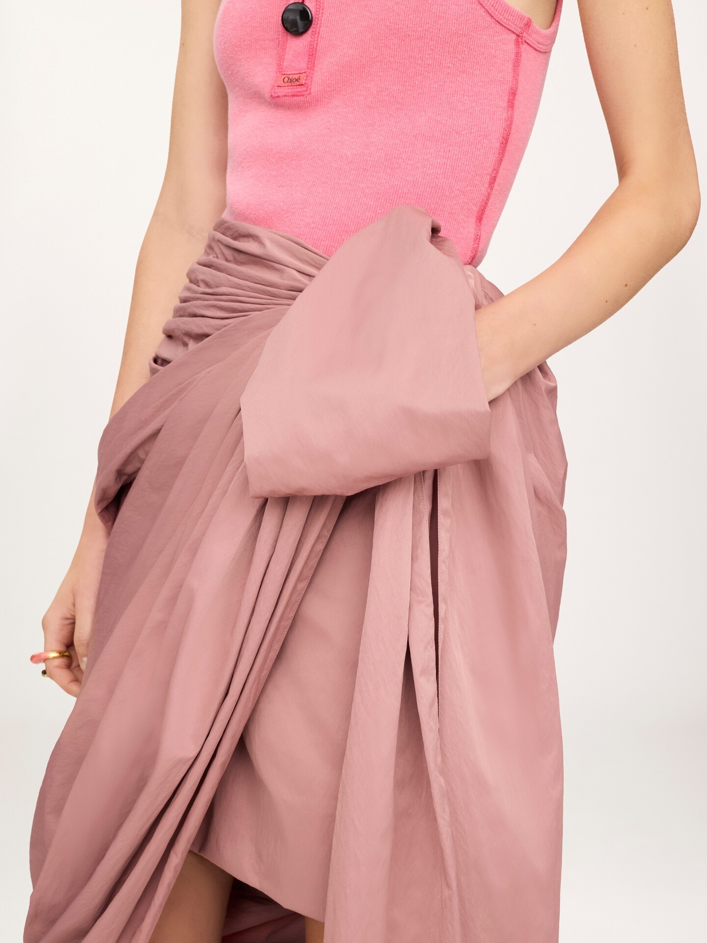 Knee-length wrap skirt in technical satin - 6
