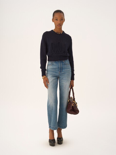 High-rise cropped jeans in denim