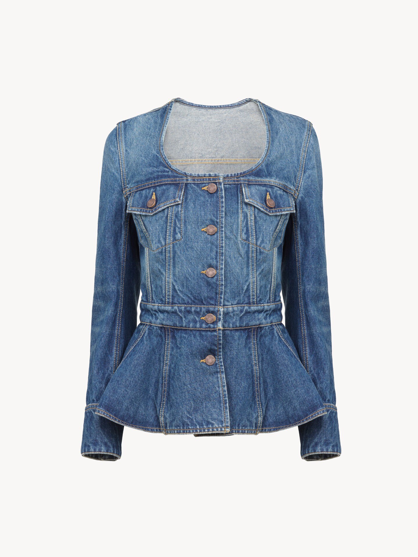 Peplum riding jacket in denim - 2
