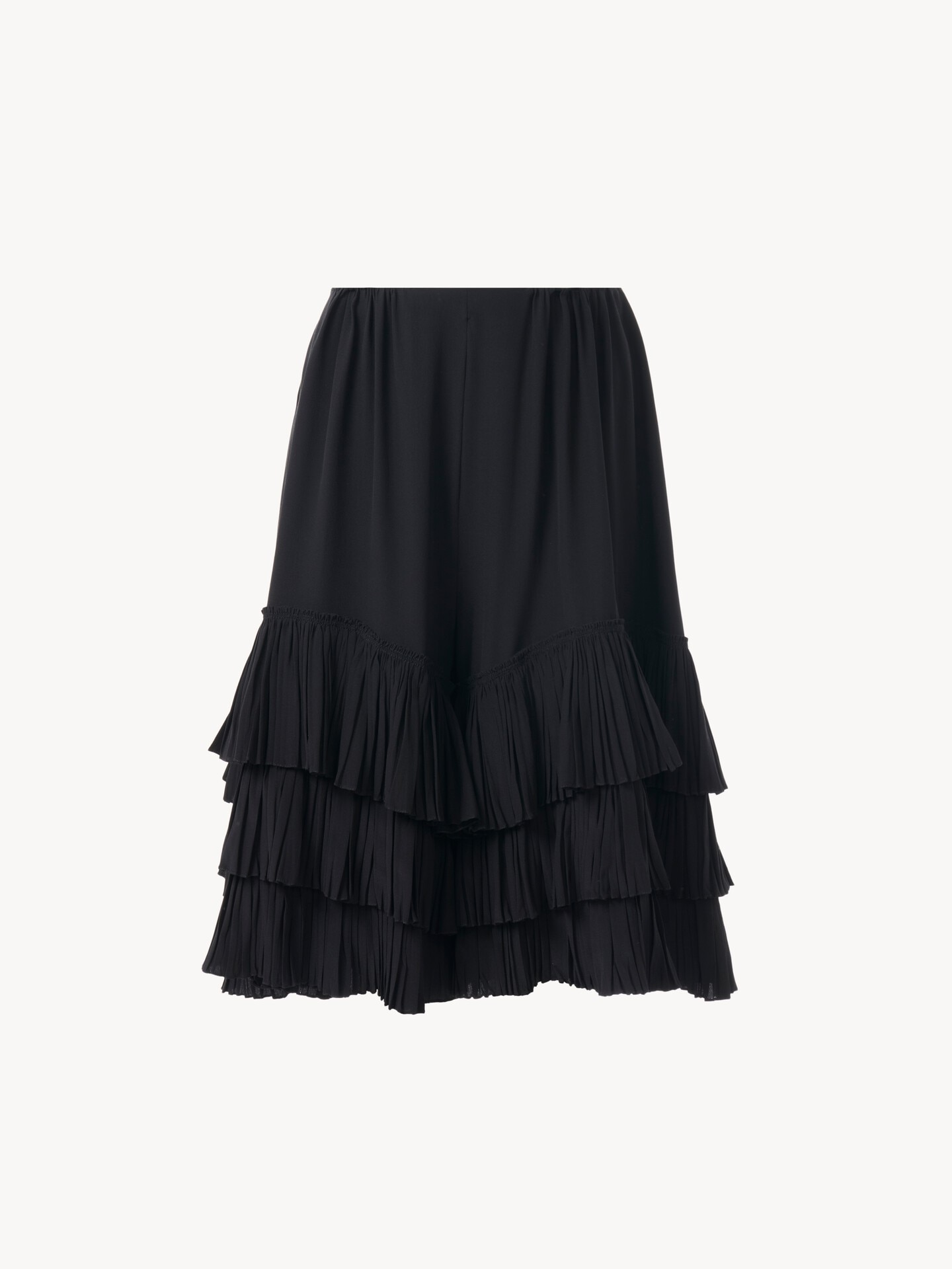 Ruffled tiered shorts in crêpe de chine - 1