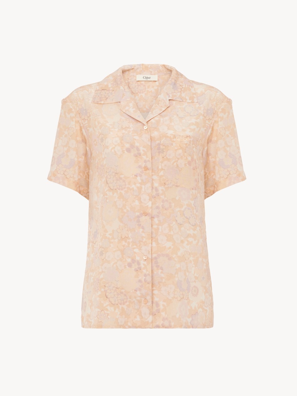 Short-sleeve blouse in cr&ecirc;pe de chine