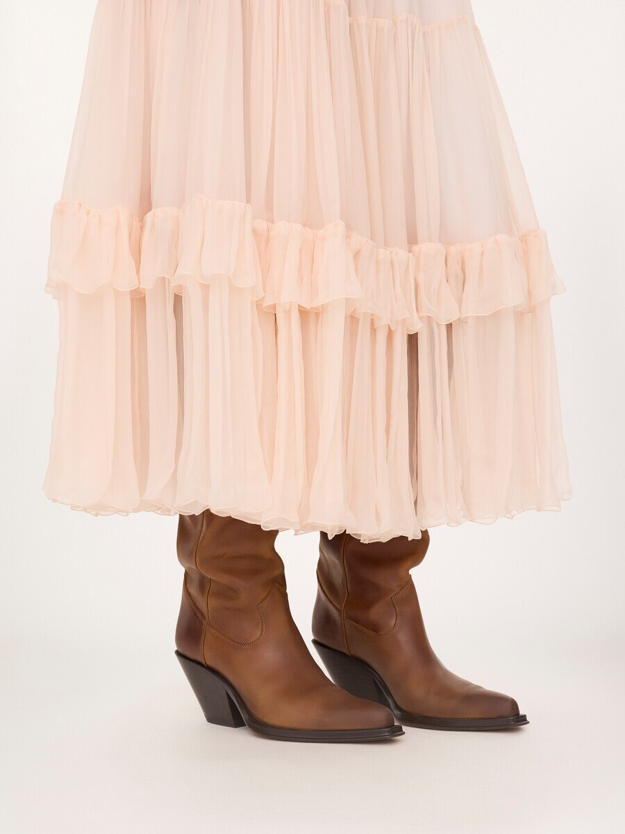 Ruffled long skirt in silk mousseline - 6