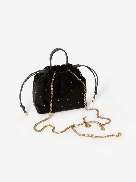 Mini Chlo&eacute; Icons shoulder bag with chain in studded velvet
