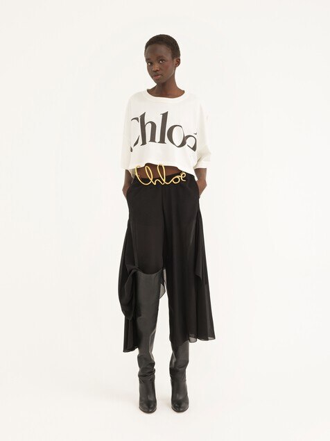 Camiseta cropped de corte boxy con logotipo de jersey de algod&oacute;n