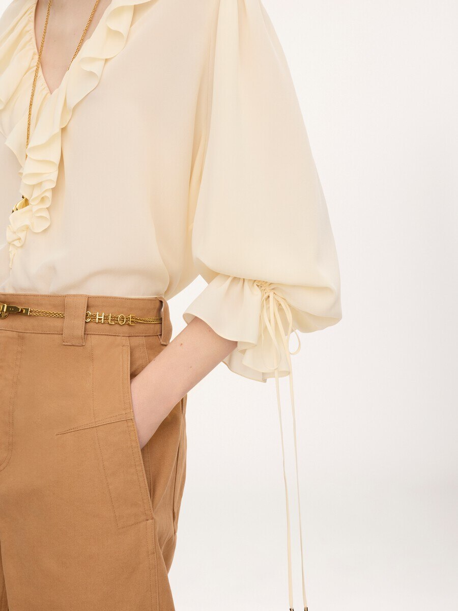 V-neck ruffle top in cr&ecirc;pe de chine - 6
