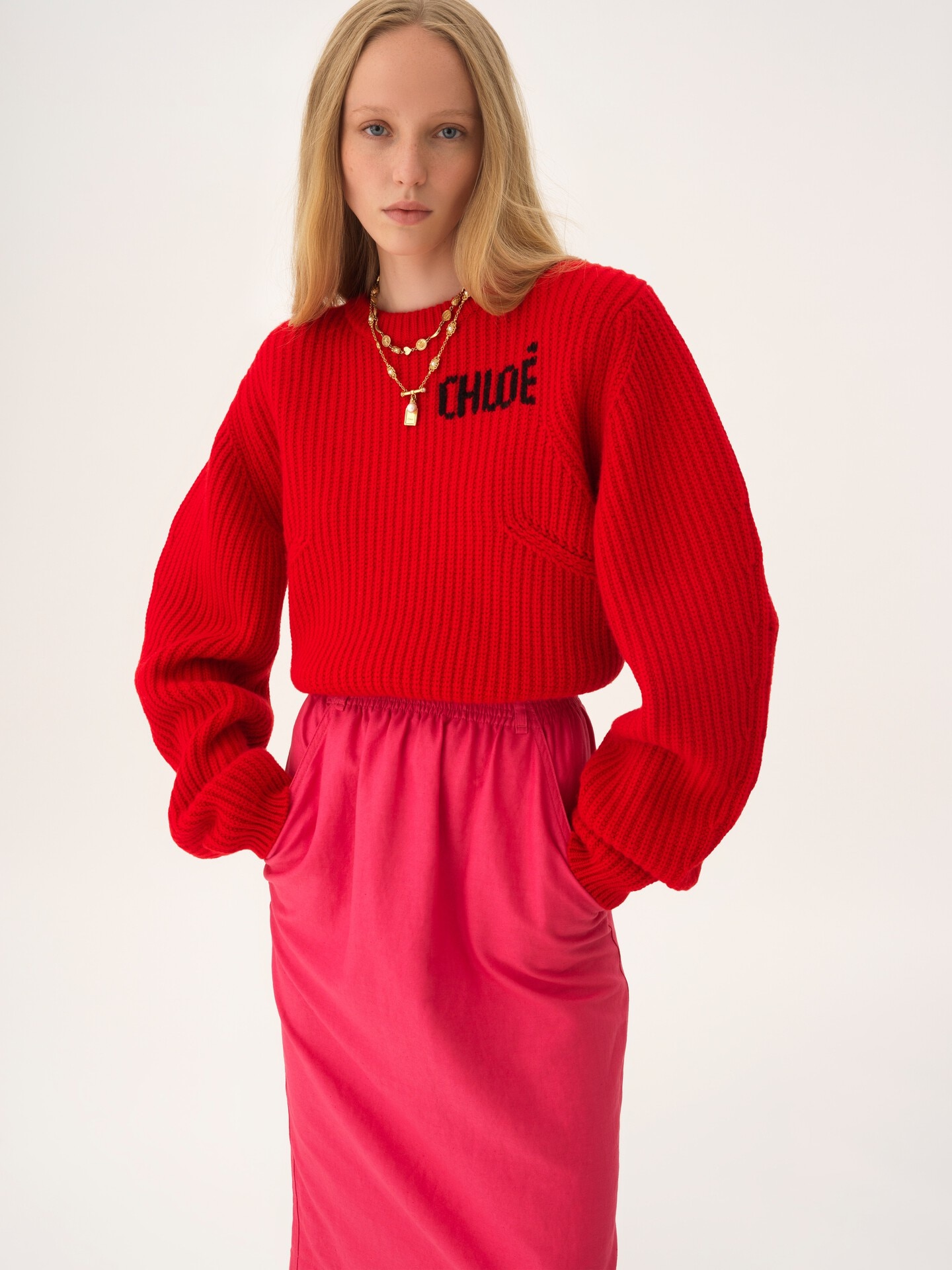 Jersey oversize con logotipo de punto de lana y cachemira - 6