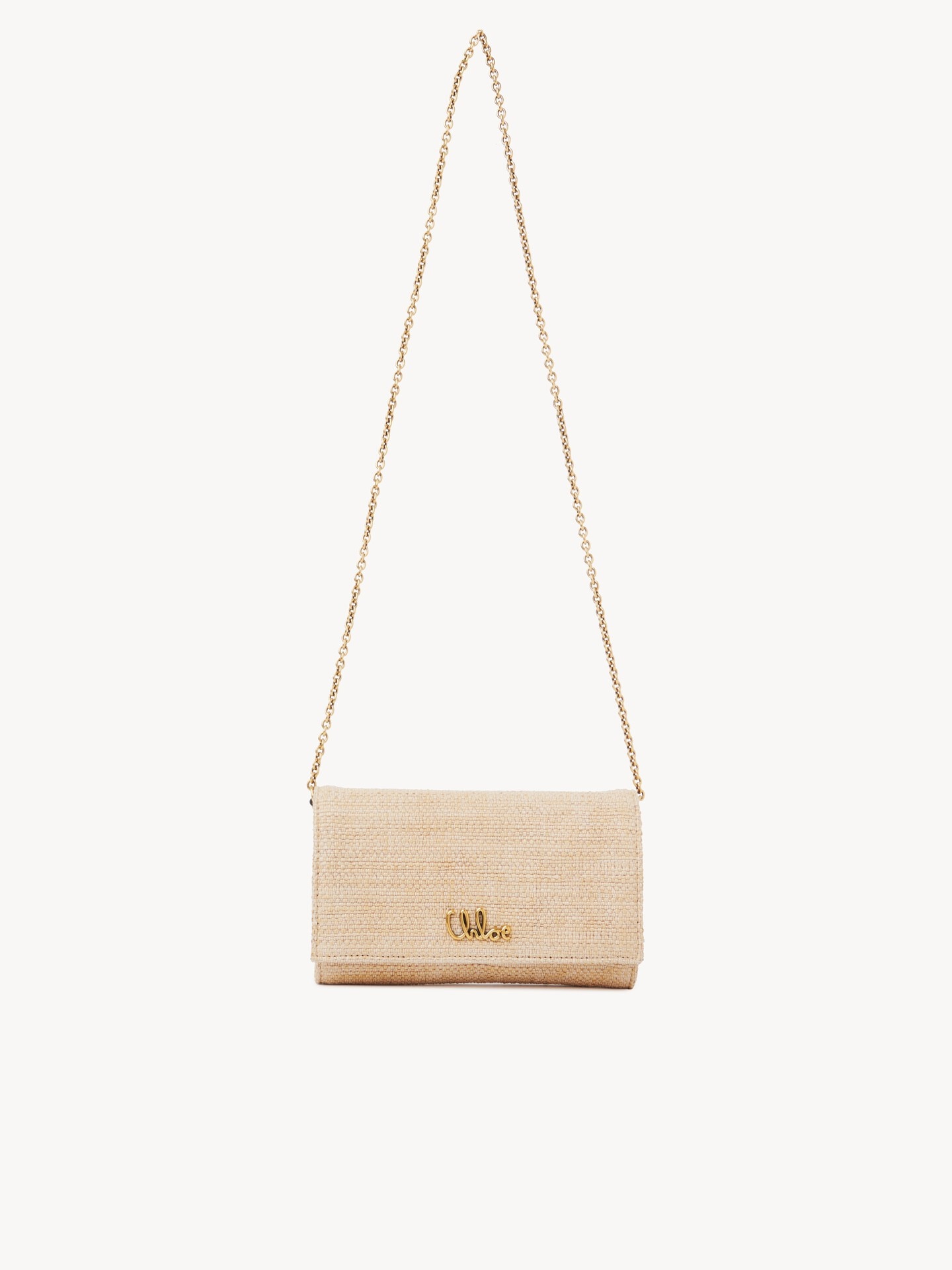 Chlo&eacute; Iconic flap wallet on chain in raffia-effect fibers - 1