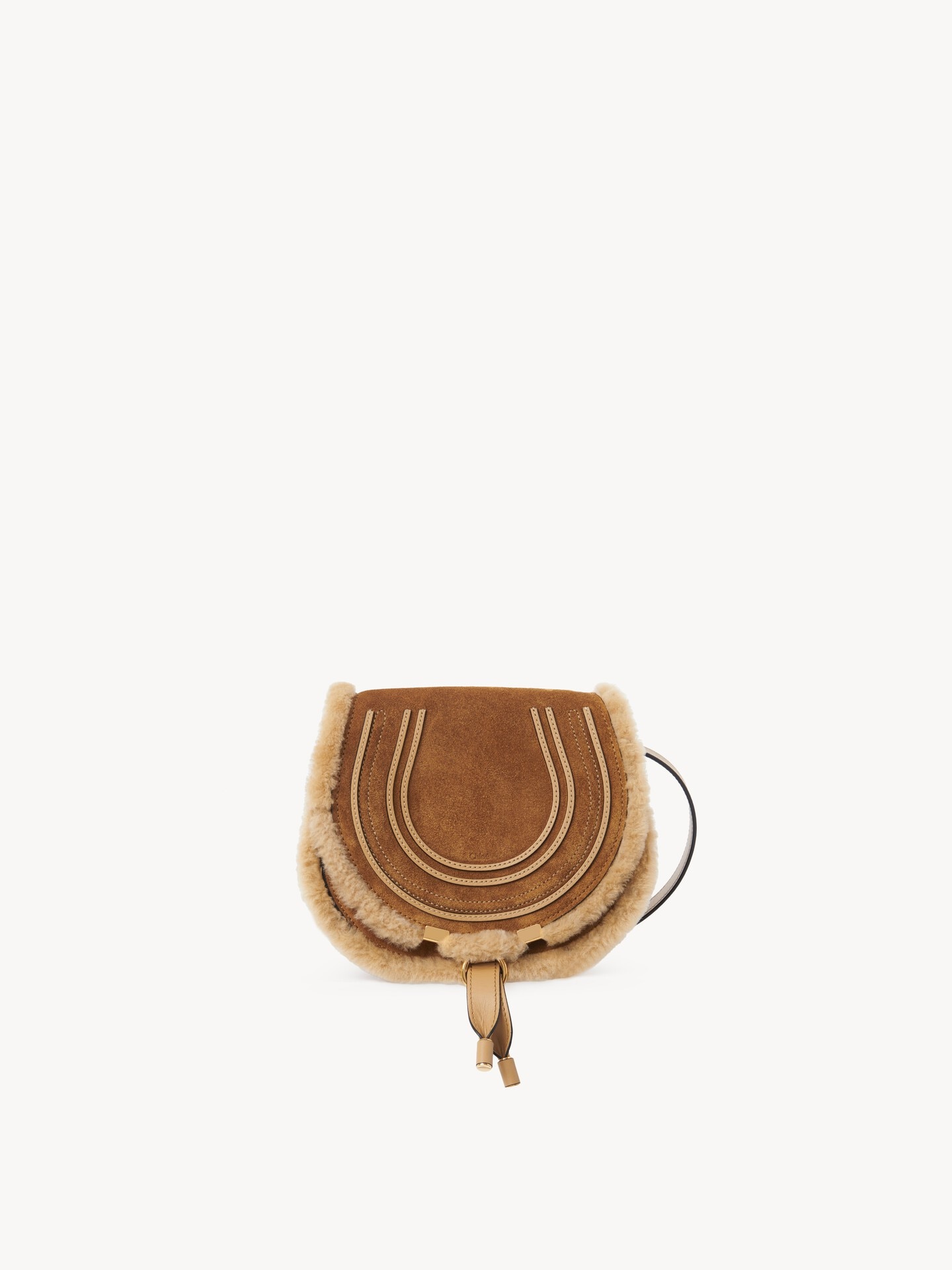 Borsa saddle Marcie piccola in pelle scamosciata e shearling - 2