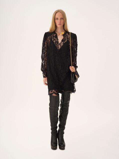 Long-sleeve mini dress in lace