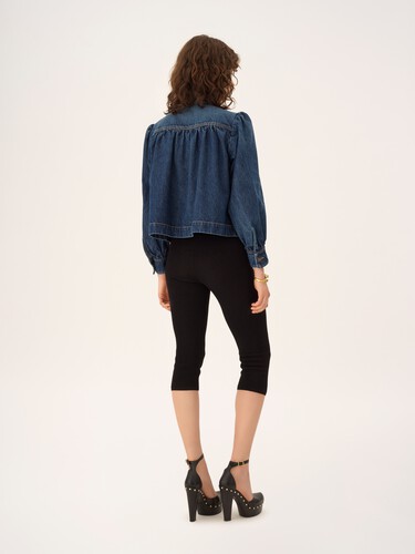 High-neck gathered jacket in denim - 7