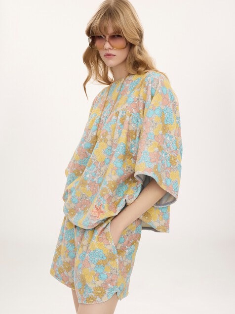 Short-sleeve top in cotton toweling