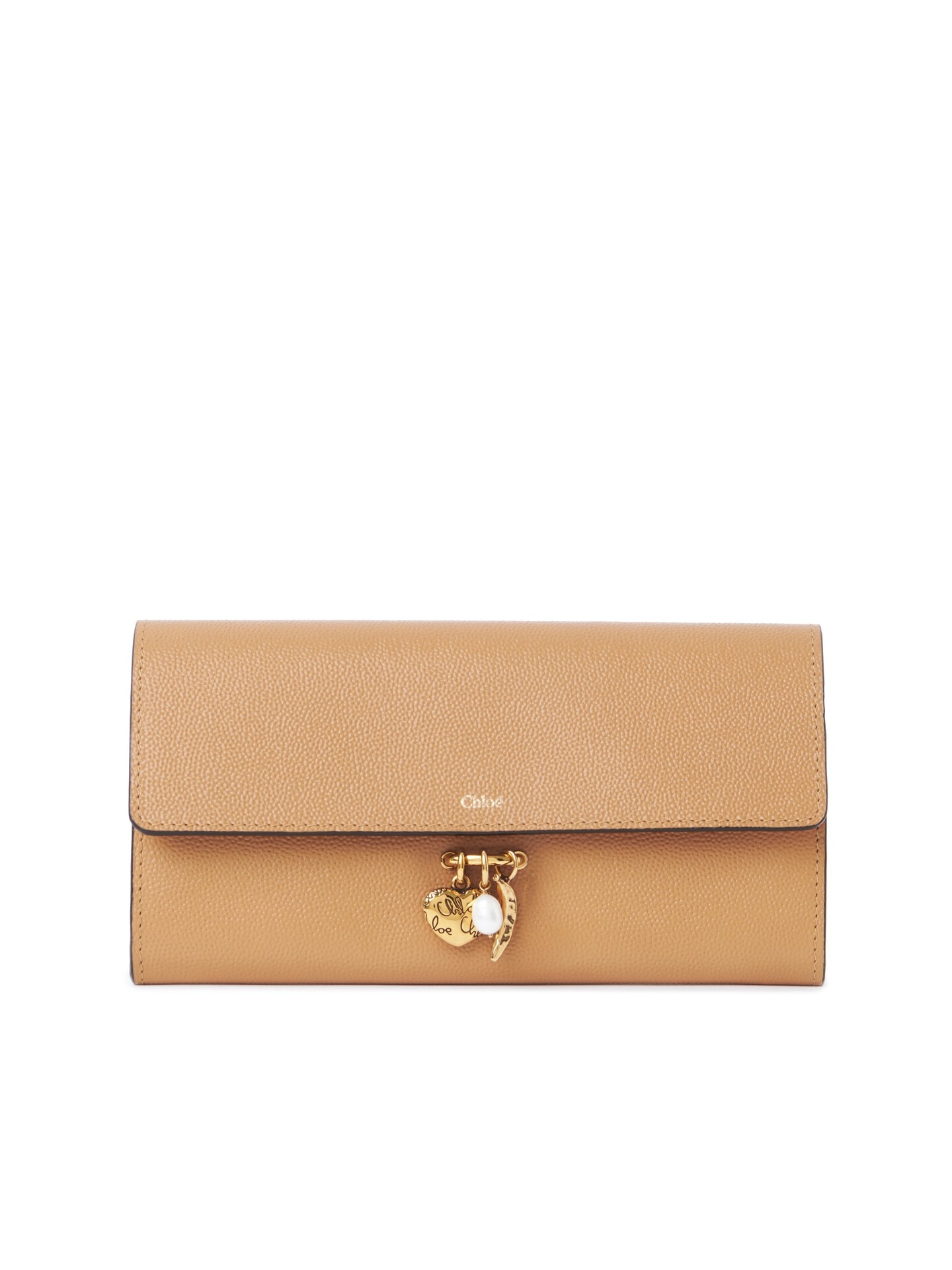 グレインレザー製フラップ付きChloé Charmsロング ウォレット 茶色 - Chloé