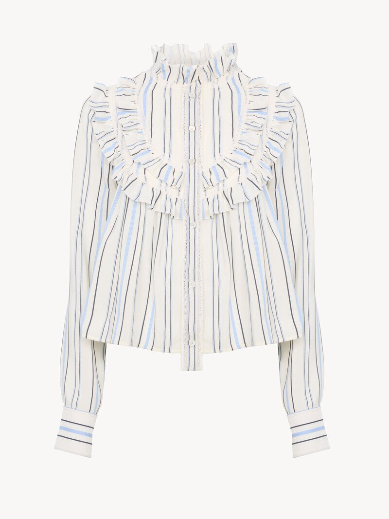 Ruffled blouse in silk jacquard & lace by Chloé