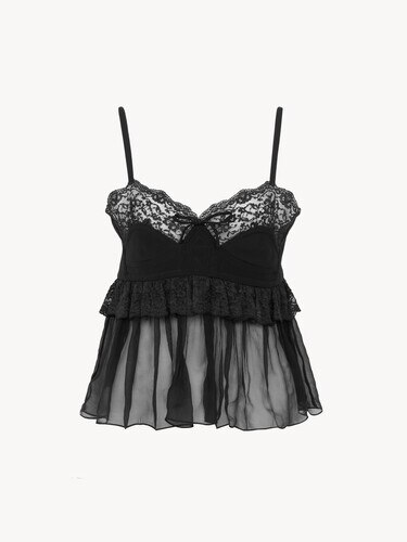 Thin-strap lingerie top in cr&ecirc;pe de chine - 2