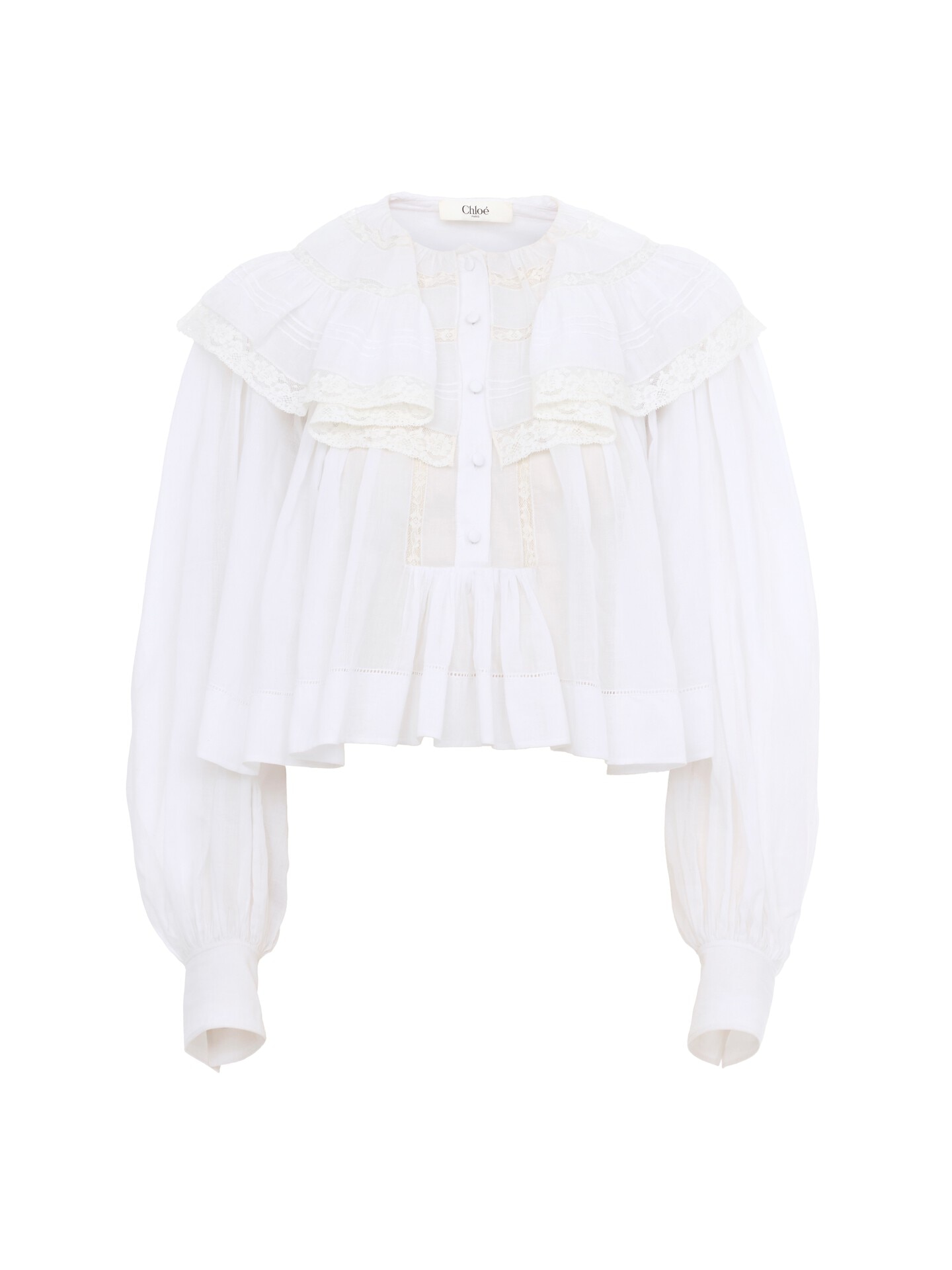 Cropped ruffle top in cotton voile & lace White - Chloé