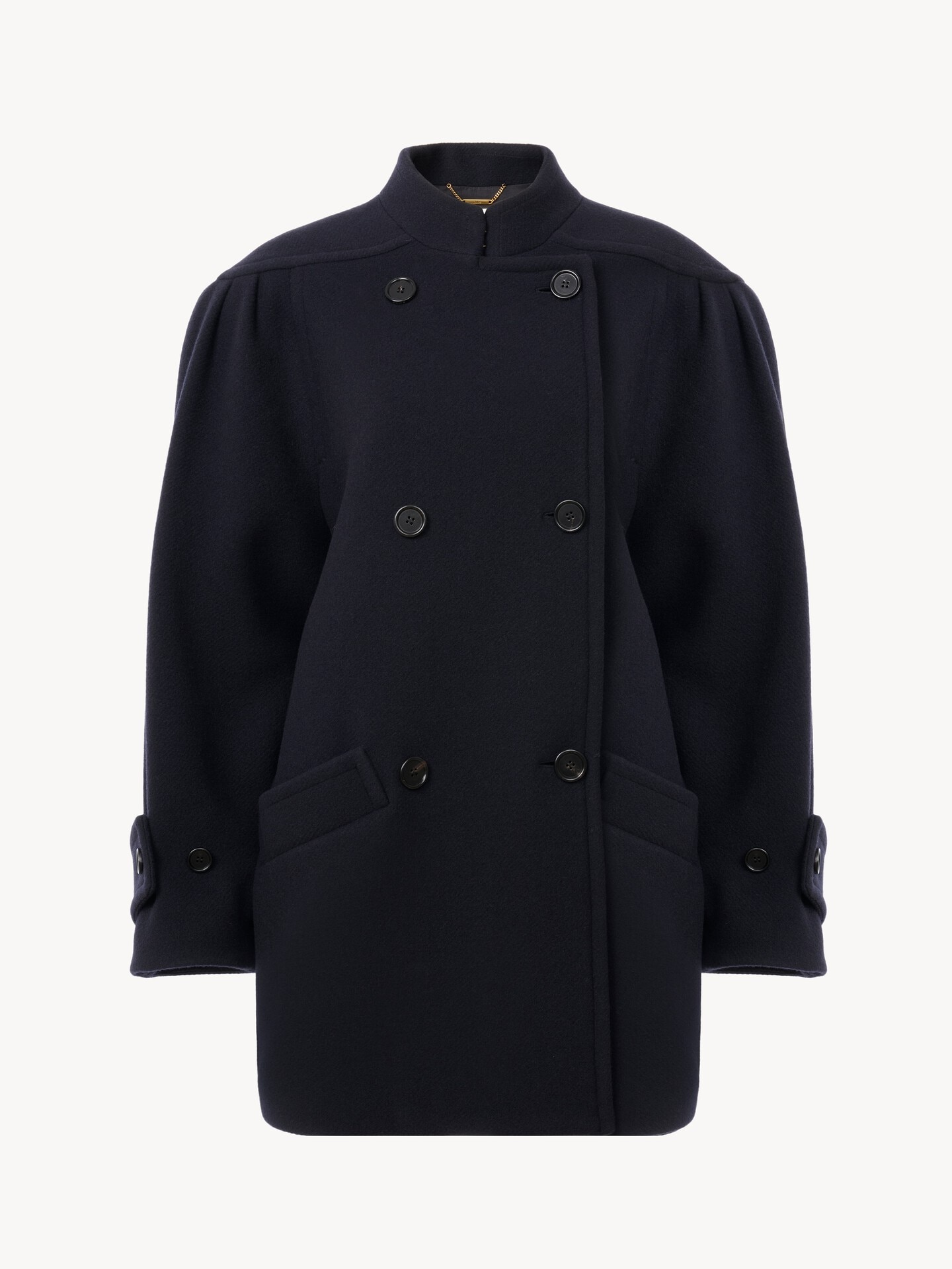 High-neck double-breasted coat in wool - 2