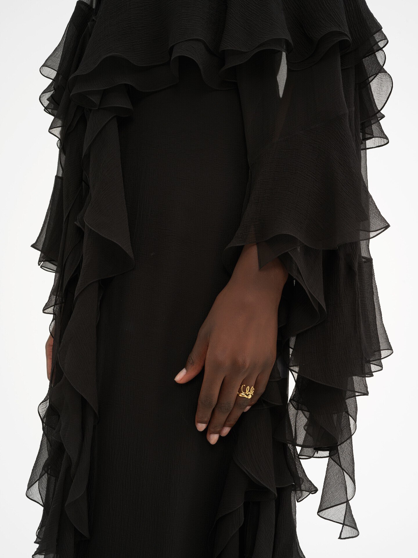 Long ruffled dress in silk mousseline - 7