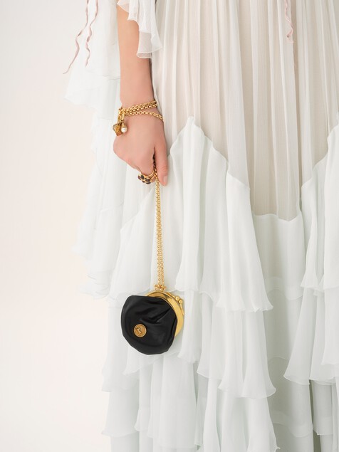 Micro Horse Medal coin purse necklace in grained leather