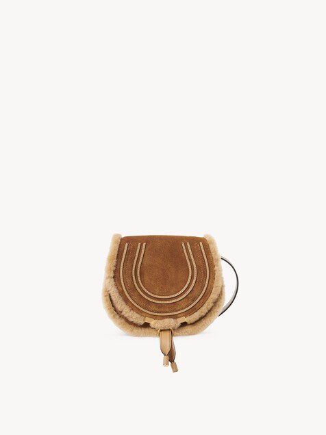 Small Marcie saddle bag in suede leather & shearling