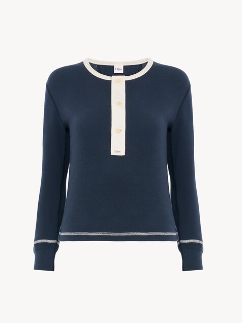 Top henley ajust&eacute; en jersey de coton