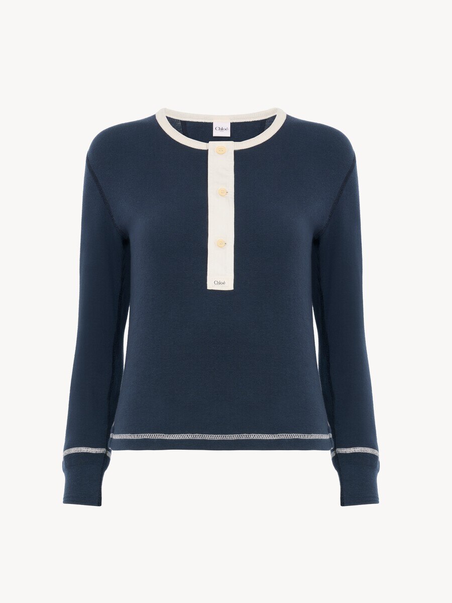 Fitted Henley shirt in cotton jersey - 2
